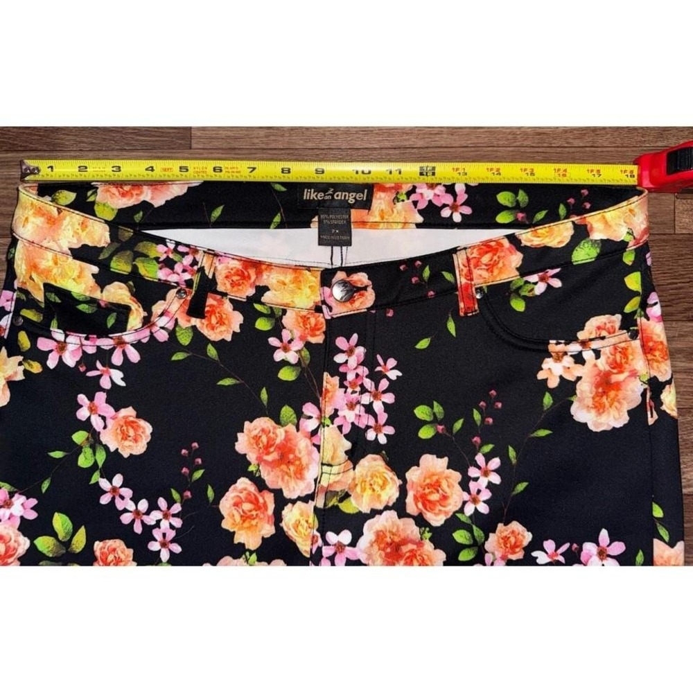 Like an Angel Floral Print Pants Casual Stretch Trousers Black 2X - Picture 3 of 7